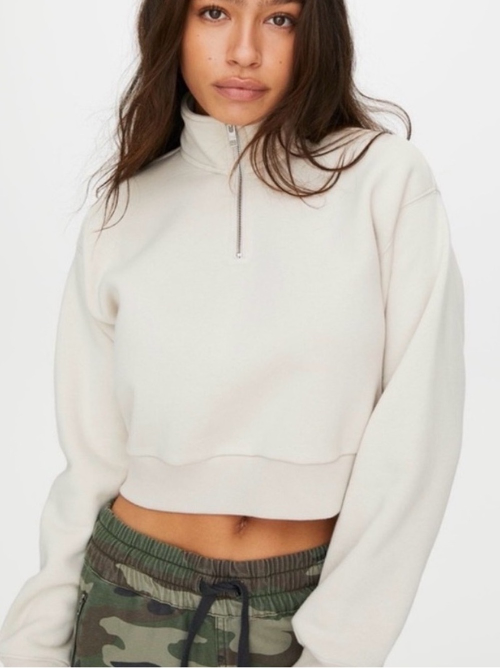 Aritzia TNA Cozy Fleece Perfect ยผ Zip Sweatshirt Cozyfleece S Oatmeal Tan
